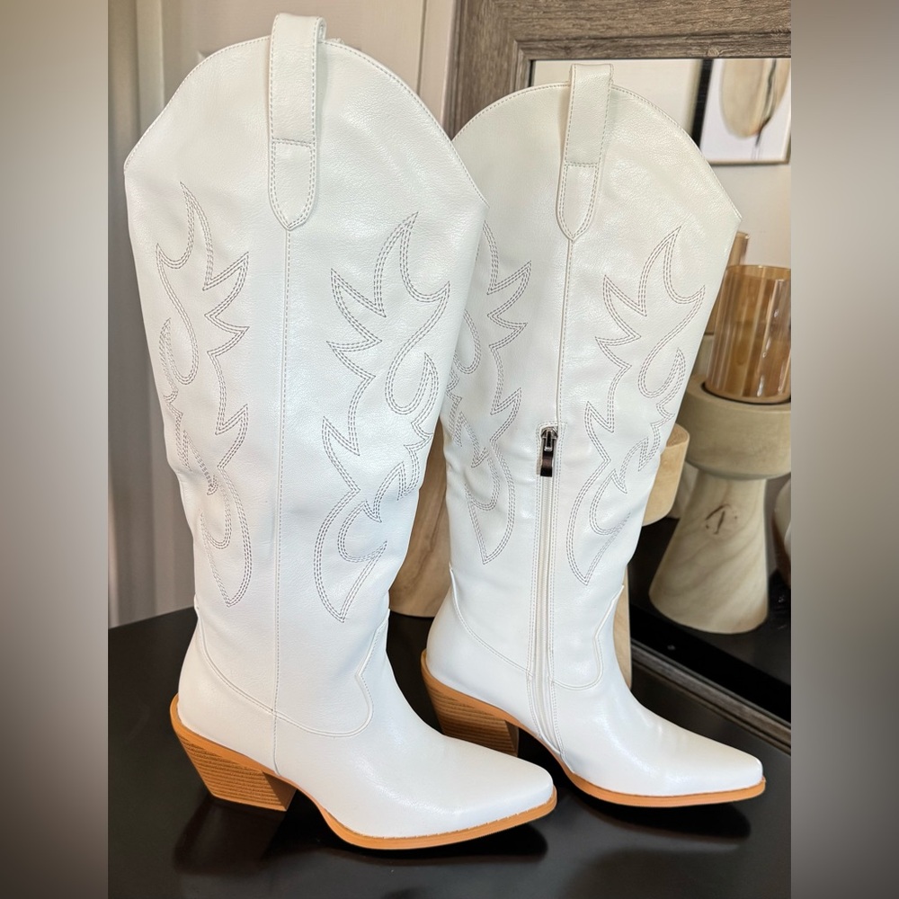 Western Knee High Wide Calf Cowboy Boots Cowgirl Rodeo Fall Winter Country